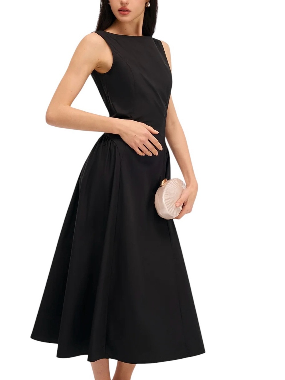 Commense Black Backless Midi Dress XS NWT 100% Cotton Open Back